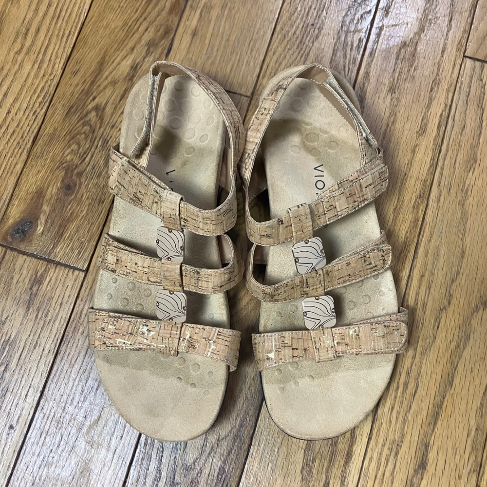 Vionic Amber Cork Strappy Adjustable Orthotic Sandals Tan 11